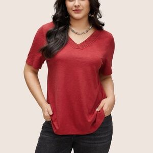 BloomChic Plus Size 3XL Plain V Neck Lace Panel T-shirt us22-24